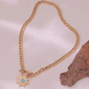 18K Gold Plated Natural Turquoise Stone Choker Necklace